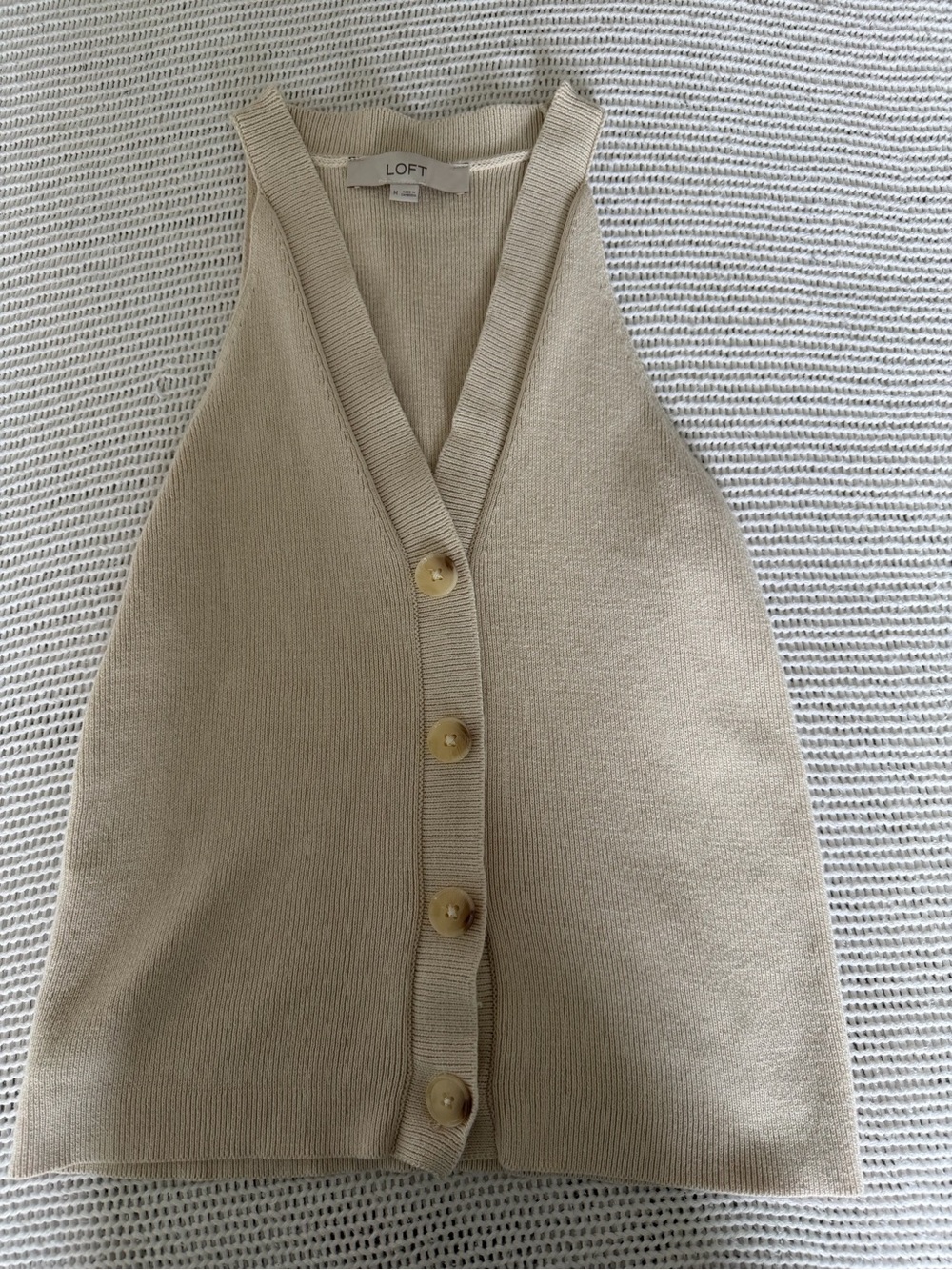 LOFT Cream Button-Front Sleeveless Knitwear Sweater